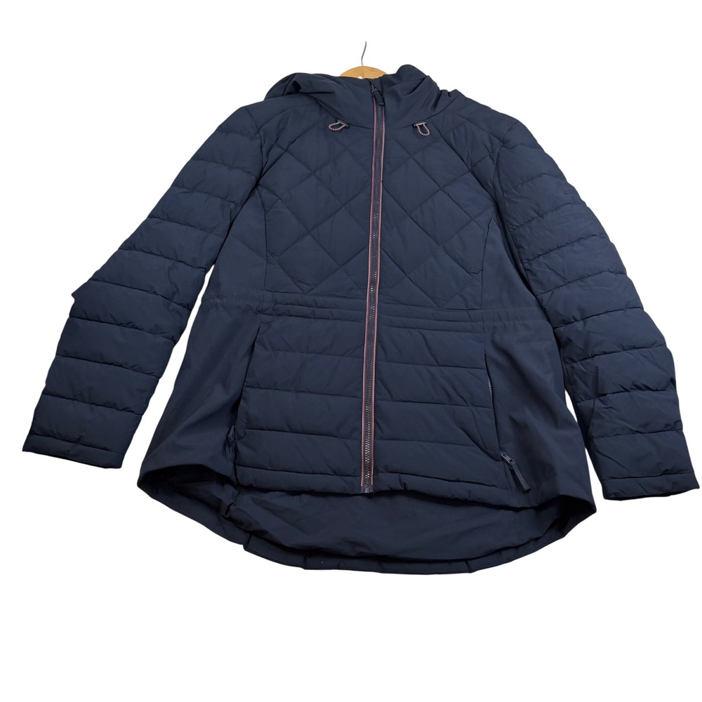 Tommy Hilfiger Womens XL Navy Blue Quilted Hooded Puffer Jacket Zip Up 4410